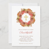 Invitation Baptême d'automne| Feuilles d'automne et Croix d'o (Devant)