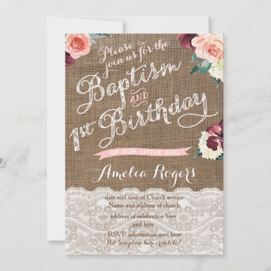 Invitation Baptême D'Automne Première Fête D'Anniversaire Pou (Devant)