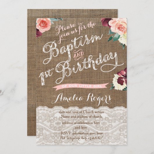 Invitation Baptême D'Automne Première Fête D'Anniversaire Pou (Devant / Derrière)