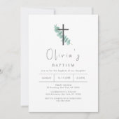 Invitation Baptême de baptême de croix simple d'Eucalyptus (Devant)