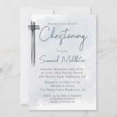 Invitation Baptême de baptême moderne Croix de lavage bleu mo (Devant)