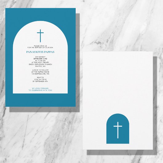 Invitation Baptême de baptême orthodoxe grecque garçon Arc bl