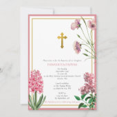 Invitation Baptême de baptême orthodoxe grecque rose florale (Devant)