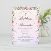 Invitation Baptême de baptême rose Fleurs florales Filles (Debout devant)