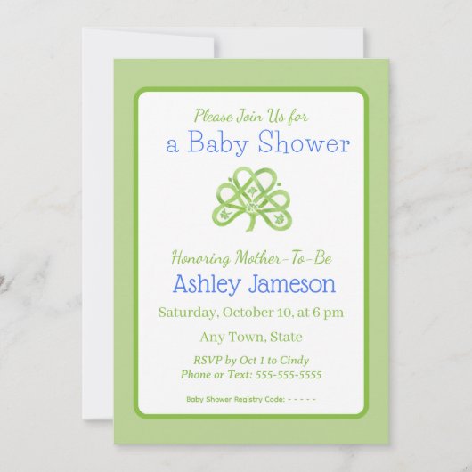 Invitation Baptême de bébé à la feuille de shamrock celtique (Devant)