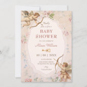 Invitation Baptême de bébé anges romantiques classiques vinta (Devant)
