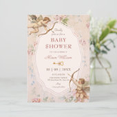 Invitation Baptême de bébé anges romantiques classiques vinta (Debout devant)