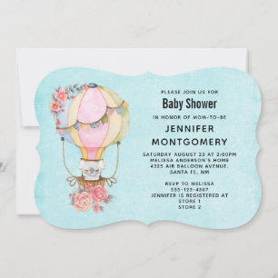 Invitation Baptême de Bébé Aquarelle Ballon à Air Chaud Migno