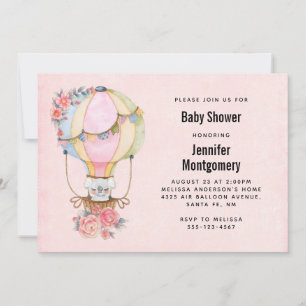 Invitation Baptême de Bébé Aquarelle Montgolfière Mignon