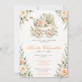 Invitation Baptême de bébé au berceau fleuri (Devant)