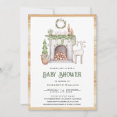 Invitation Baptême de bébé Code QR Cheminée Noël scandinave (Devant)