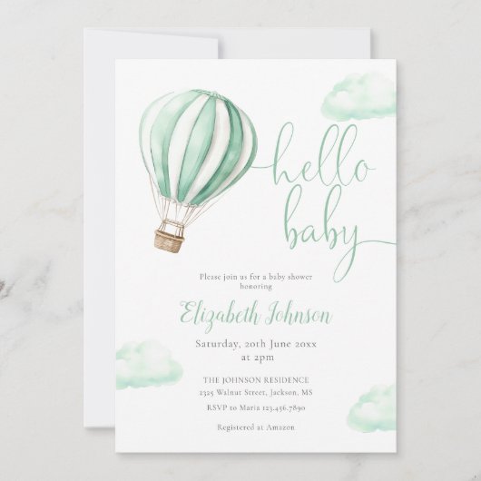 Invitation Baptême de Bébé Code QR Montgolfière Photo (Devant)