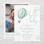 Invitation Baptême de Bébé Code QR Montgolfière Photo (Devant / Derrière)