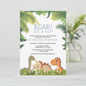 Invitation Baptême de bébé dinosaure jurassique mignon (Debout devant)