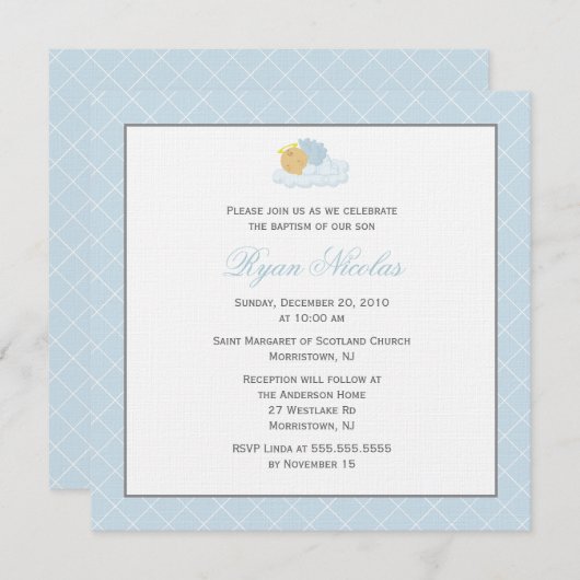 Invitation Baptême de bébé doux (Devant / Derrière)