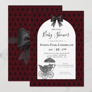 Invitation Baptême de bébé en Damassé Rouge Gothique Victorie