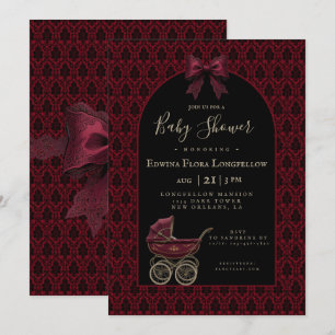 Invitation Baptême de bébé en Damassé Rouge Gothique Victorie