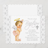 Invitation Baptême de bébé fille ange adorable (Devant / Derrière)