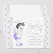 Invitation Baptême de bébé fille ange dentelle violette (Devant / Derrière)