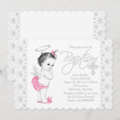 Invitation Baptême de bébé fille ange rose (Devant / Derrière)
