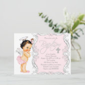 Invitation Baptême de Bébé Fille Ange Rose Pale (Debout devant)