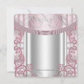 Invitation Baptême de bébé fille argent et rose (Dos)
