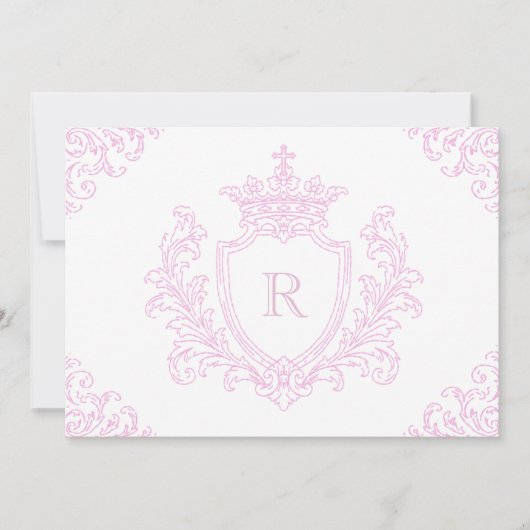 Invitation Baptême de bébé fille au monogramme de blason trad (Devant)