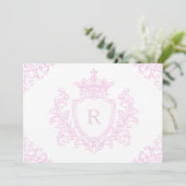 Invitation Baptême de bébé fille au monogramme de blason trad (Debout devant)