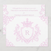 Invitation Baptême de bébé fille au monogramme de blason trad (Devant / Derrière)