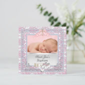 Invitation Baptême de bébé fille Blanc Rose (Debout devant)