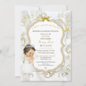 Invitation Baptême de bébé fille Communion Croix en or (Devant)