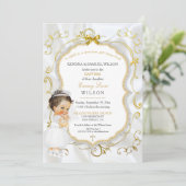 Invitation Baptême de bébé fille Communion Croix en or (Debout devant)