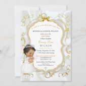 Invitation Baptême de bébé fille Communion Croix en or (Devant)