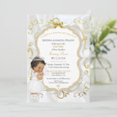 Invitation Baptême de bébé fille Communion Croix en or (Debout devant)