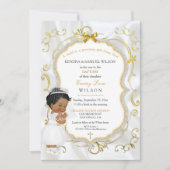 Invitation Baptême de bébé fille Communion Croix en or (Devant)