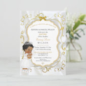 Invitation Baptême de bébé fille Communion Croix en or (Debout devant)