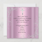 Invitation Baptême de bébé fille Croix argent rose (Dos)