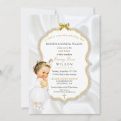 Invitation Baptême de bébé fille Croix dorée Paillettes (Devant)