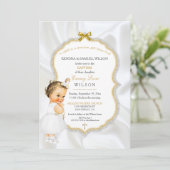 Invitation Baptême de bébé fille Croix dorée Paillettes (Debout devant)