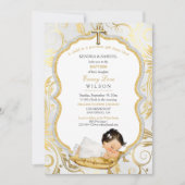 Invitation Baptême de bébé fille Croix en or (Devant)