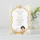 Invitation Baptême de bébé fille Croix en or (Debout devant)