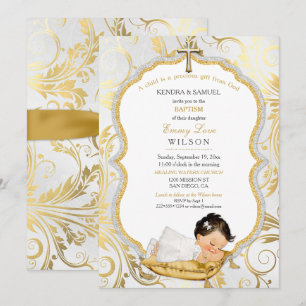 Invitation Baptême de bébé fille Croix en or