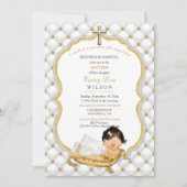 Invitation Baptême de bébé fille croix en or (Devant)
