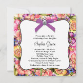 Invitation Baptême de bébé fille floral rose violet (Dos)