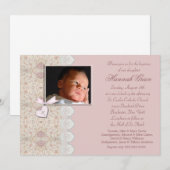 Invitation Baptême de bébé fille rose (Devant / Derrière)