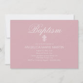 Invitation Baptême de bébé fille rose blush avec croix (Devant)