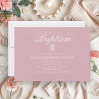 Baptême de bébé fille rose blush avec croix