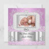 Invitation Baptême de bébé fille rose violet (Devant)