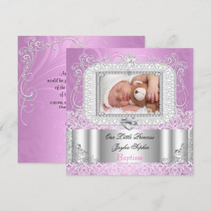 Invitation Baptême de bébé fille rose violet