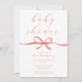 Invitation Baptême de Bébé Fille Ruban Rose Calligraphie Élég (Devant)